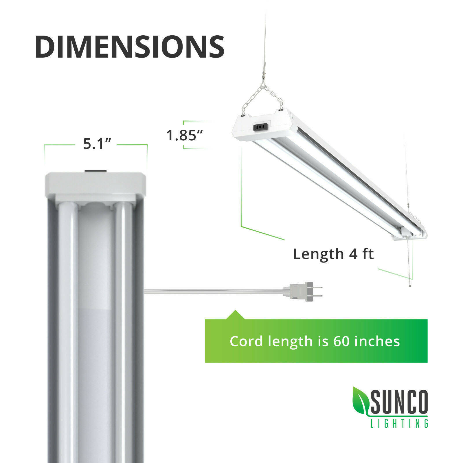 Sunco Lighting 6 Pack Frosted Shop Light Utility LED 40W 4000K, Cool White
