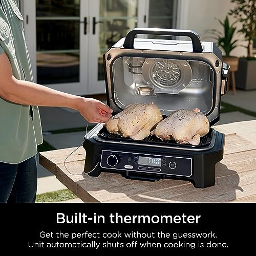 Ninja Woodfire Pro Outdoor Grill & Smoker with Built-In Thermometer, 7-in-1 Master Grill+Ninja Outdoor Flat Top Griddle Plate+ Ninja