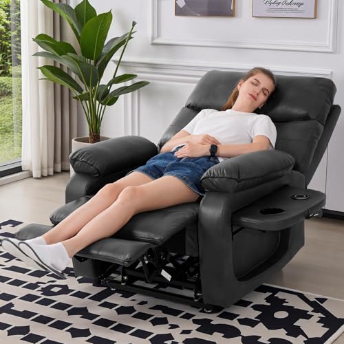 Dual Motor Power Lift Recliner Chair for Adult & Elderly, Infinite Position Lay Flat Lift Chair with Heat & Massage, Cup Holder, Lumbar Pillow, Wireless Charger, USB Ports, Leather (Beige)