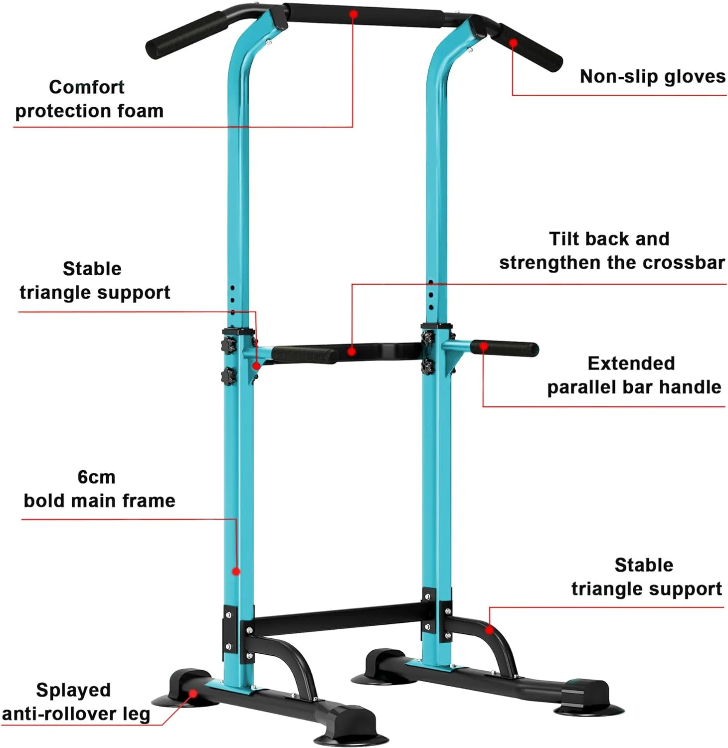 SOGES Height Adjustable Power Tower Dip Stands Pull up Bar Strength Training for Home Gym Black