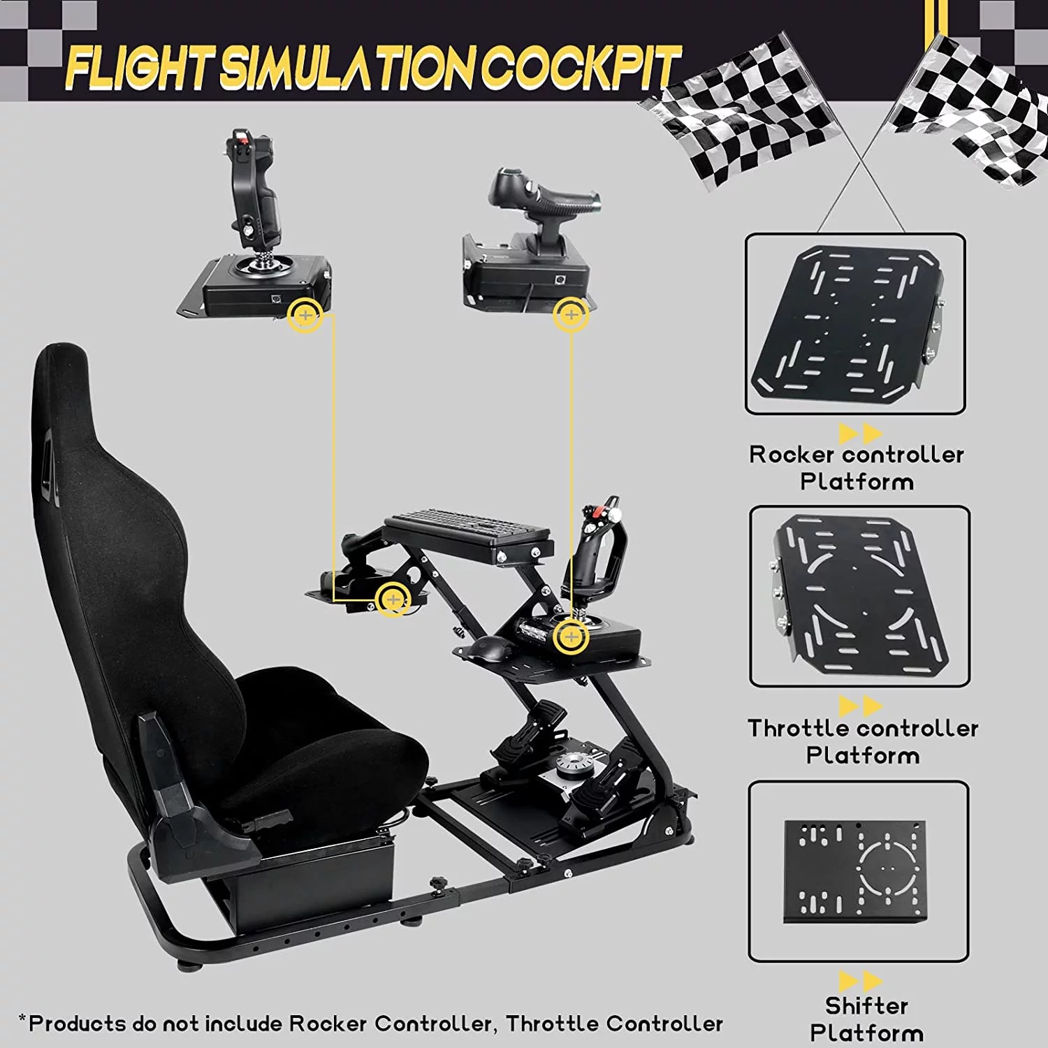 Marada Flight Racing Simulator Cockpit with Game Seat Foldable Fit Thrustmaster HOTAS Warthog