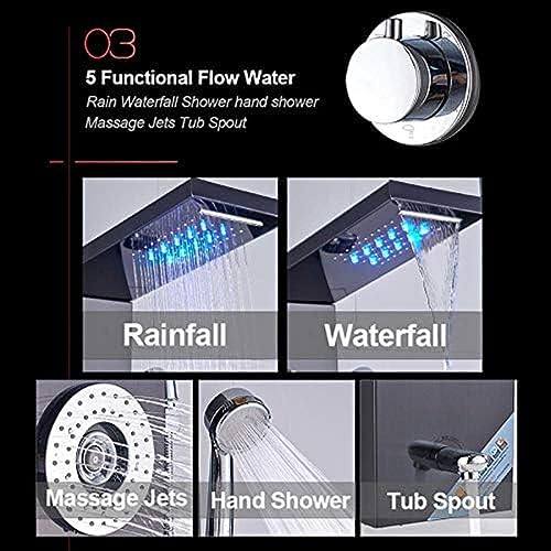 Shower System, Black Digital Shower Panel Column LED Rain Waterfall Shower Wall Mounted Side Spa Jets Bathroom Shower Set-Blackend,Blackend