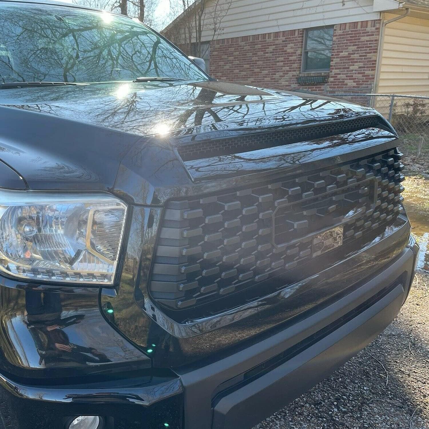 HECASA Hood Scoop Compatible with 2014-2021 Toyota Tundra Replacement for 761800C030 TO1231102 REPT133702 Front Black Upper Grille Bulge Molding Platinum Style