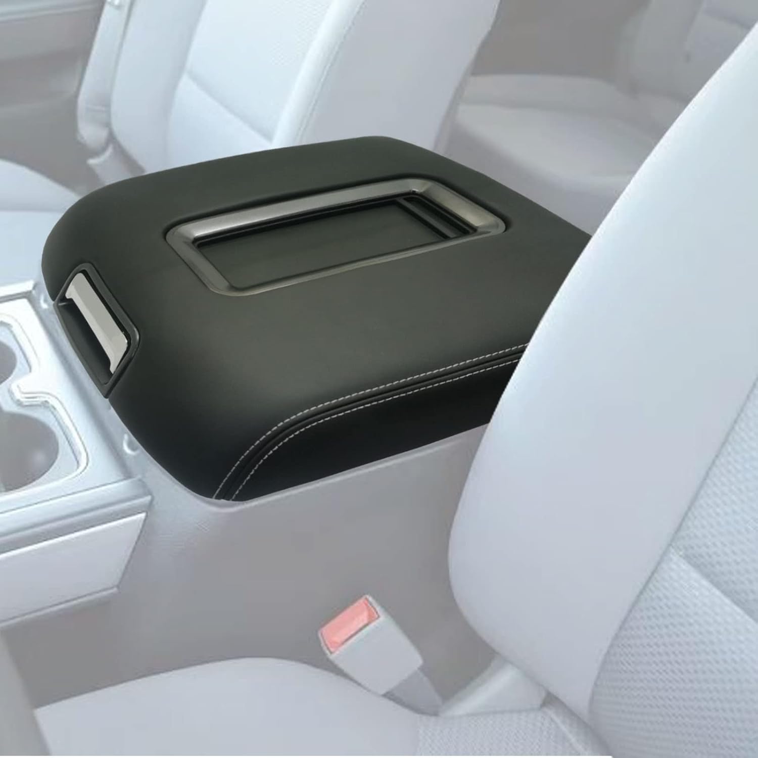 WHYQL Center Console Armrest Lid W/Steel Bracket Compatible with Chevy Silverado & GMC Sierra 1500 2500 3500 2014-2018 Thone Yukon Suburban 2015-2020 Black Leather