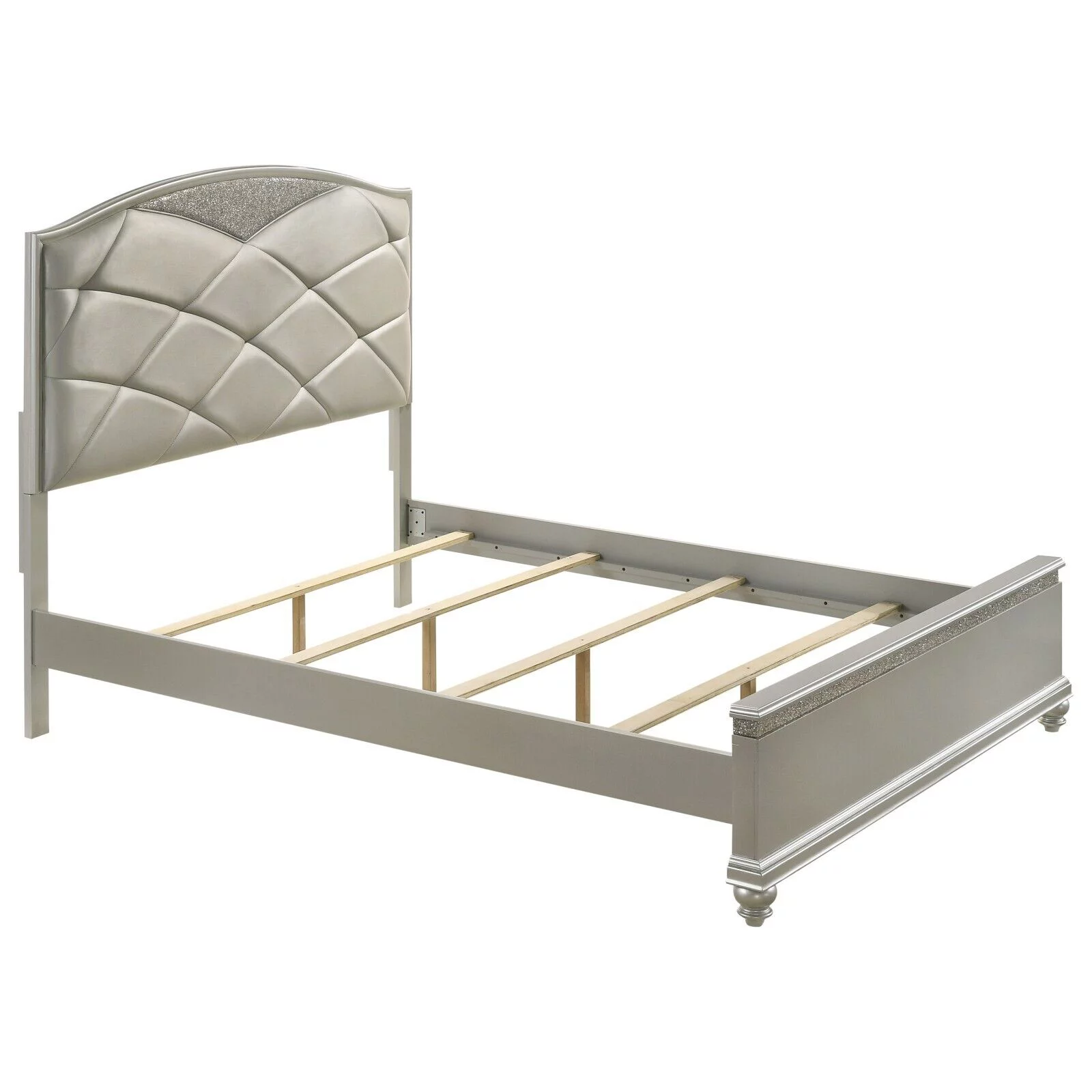 6pc Traditional Style King Panel Bed Dresser Mirror Nightstand Chest Wooden Bedroom Furniture Set Metallic Silver Finish