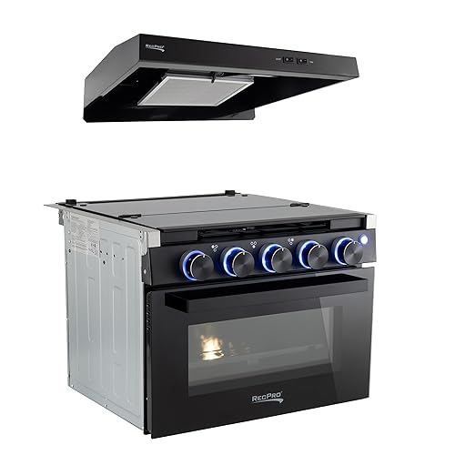 RecPro RV Stove | 21" x 17" Cooktop | 17" Tall Gas Range | Black or Silver Finish | Optional Vented Range Hood