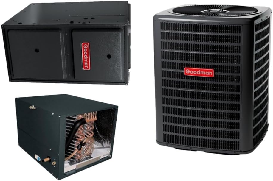 Goodman - 2 Ton Air Conditioner GSXH502410 with 15.2 SEER2 Rating, Gas Furnace Air Conditioner Unit GM9C960603BN with 96% AFUE and Horizontal HVAC CHPTA2426B4 with TXV and 24,000 BTU Cooling Coil