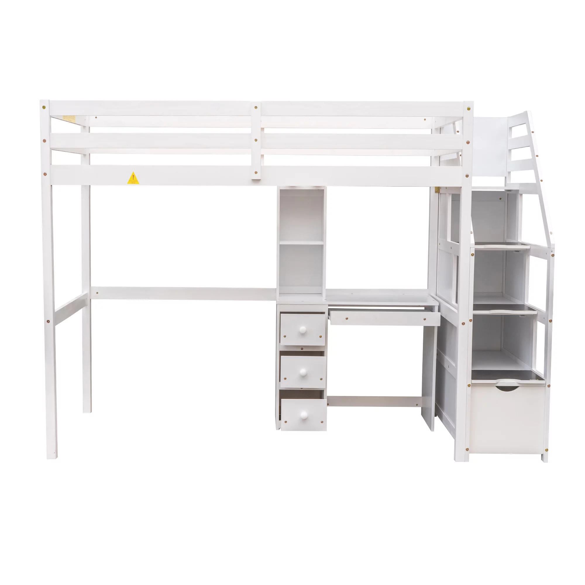 Euroco Wood Twin Bunk Loft Bed with Desk, Drawers and Shelf for Kids, White