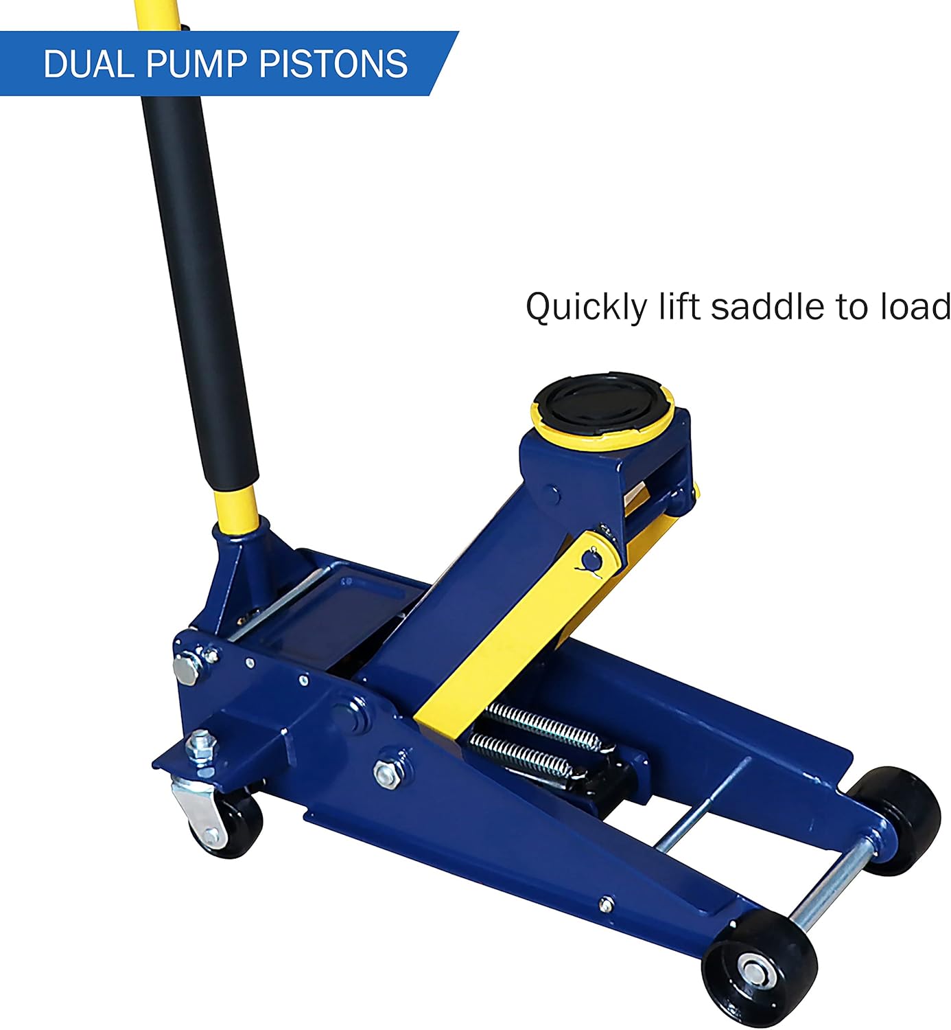 Aain® 3 Ton Heavy-Duty Floor Jack, Steel Hydraulic Jack with Double Pumps for Quick Lifting, Rotating Rear Casters, Blue