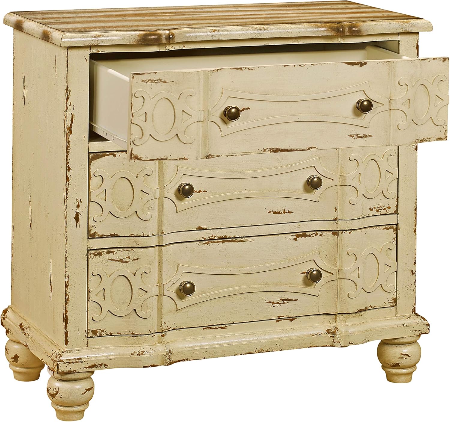 Right2Home Ornate Overlay Drawer Chest Storage Cabinet, Cream