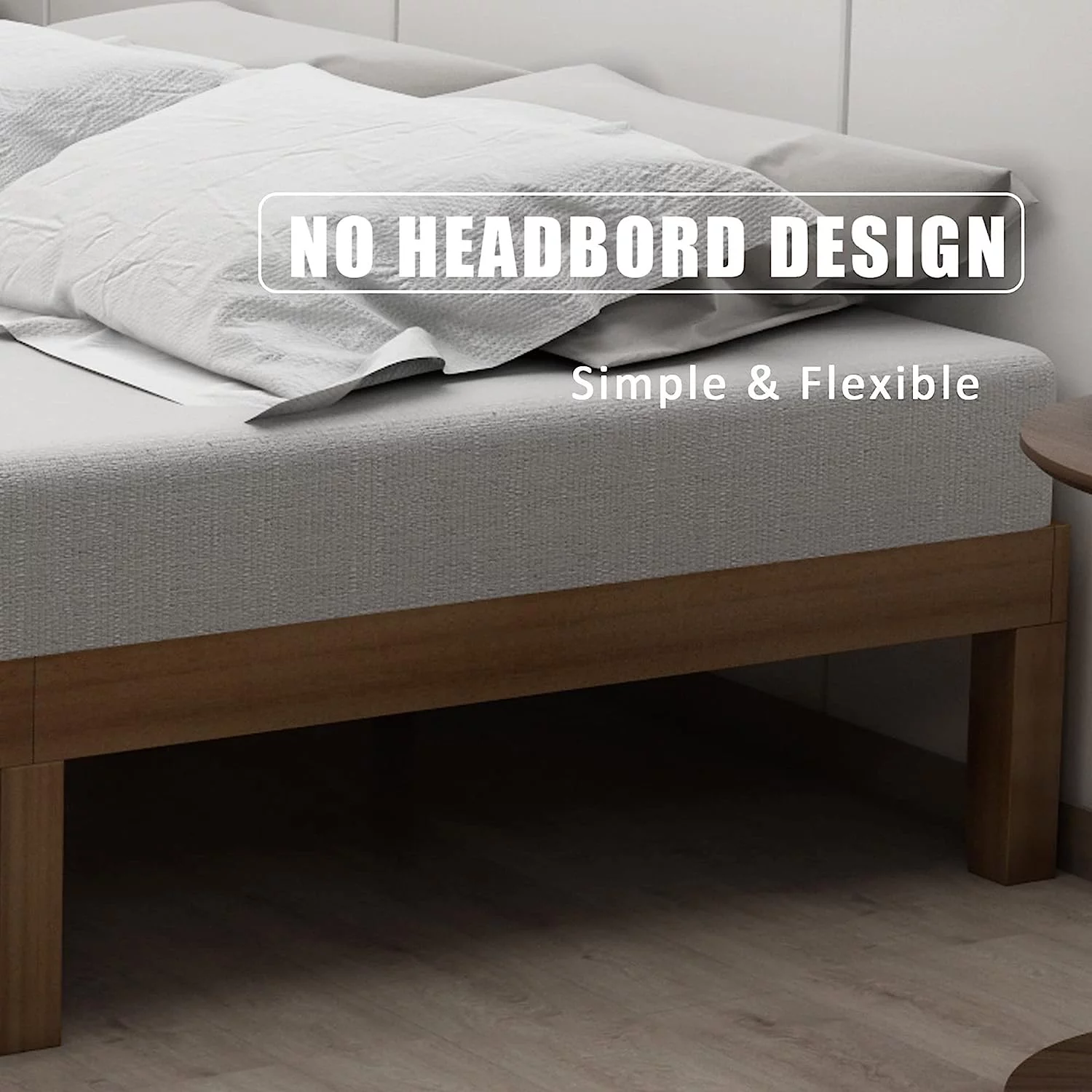 Gewnee King Size Wooden Platform Bed Frame with Wood Slat Support,Brown