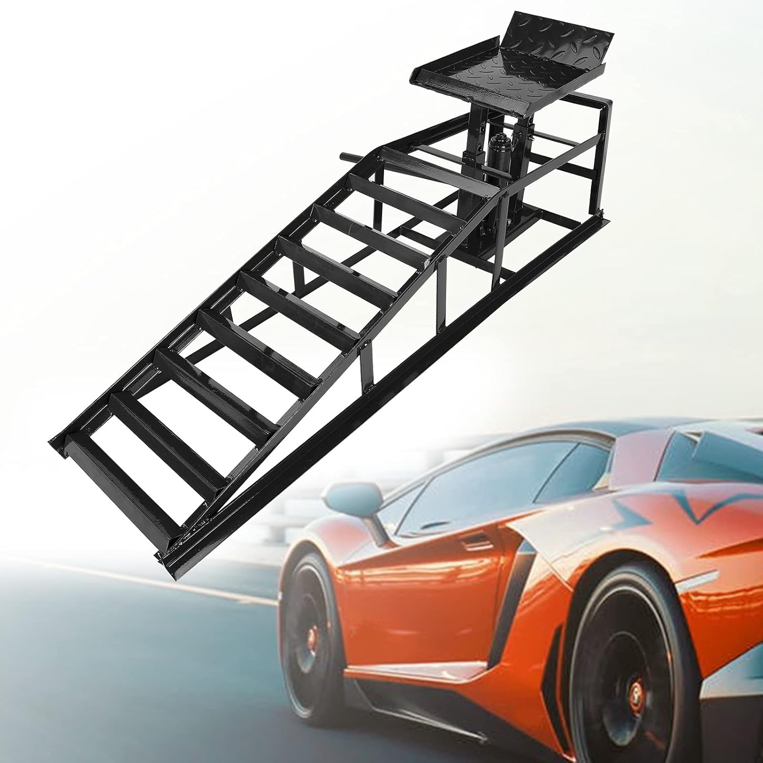 BLACKHORSE-RACING Hydraulic Car Ramps 10000lbs 5T Hydraulic Ramp with Hydraulic Jack Auto Car Truck Service Ramp Hydraulic Lift Car Ramps Heavy Duty Steel Car Ramp, Black