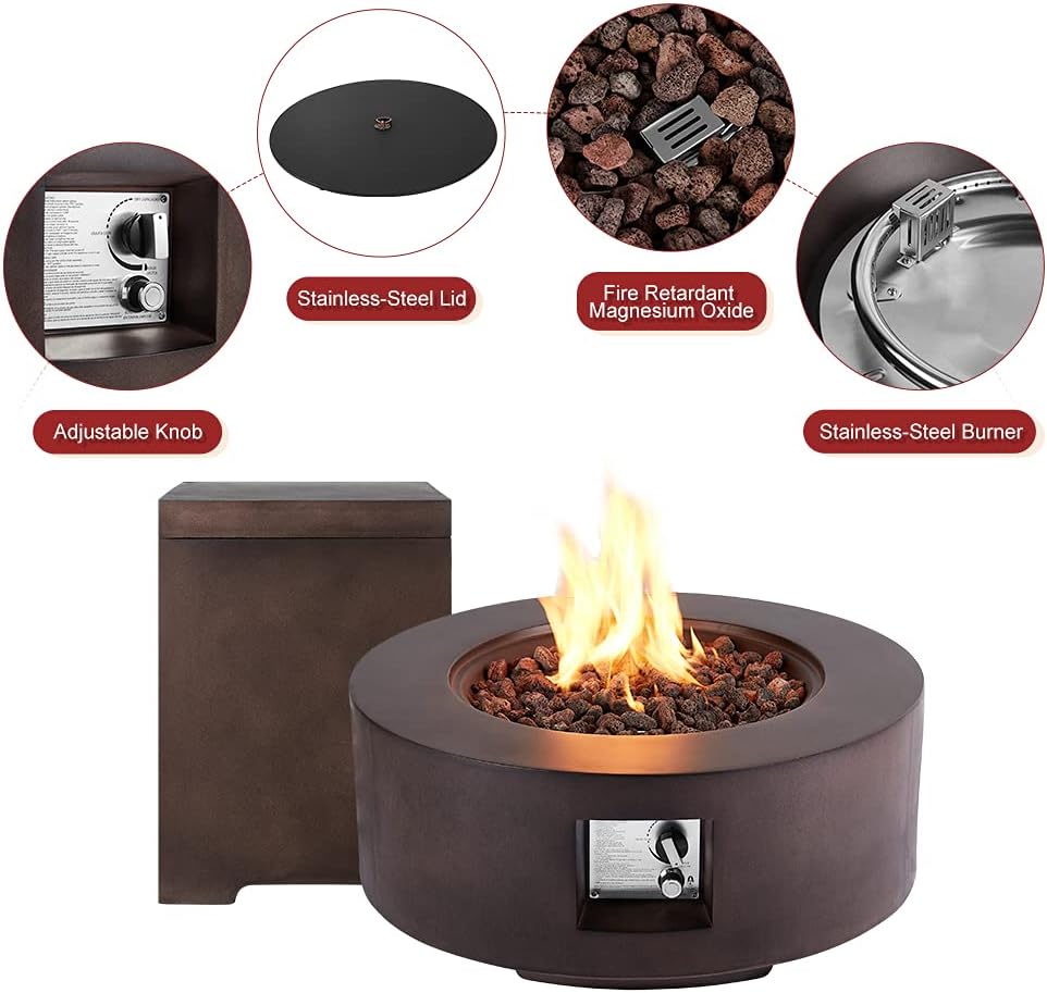 AVAWING 30in Outdoor Propane Fire Pit, 50,000 BTU Auto-Ignition Gas Fire Table w/ Weather-Resistant Pit Cover, Lava Rocks, CSA Certification