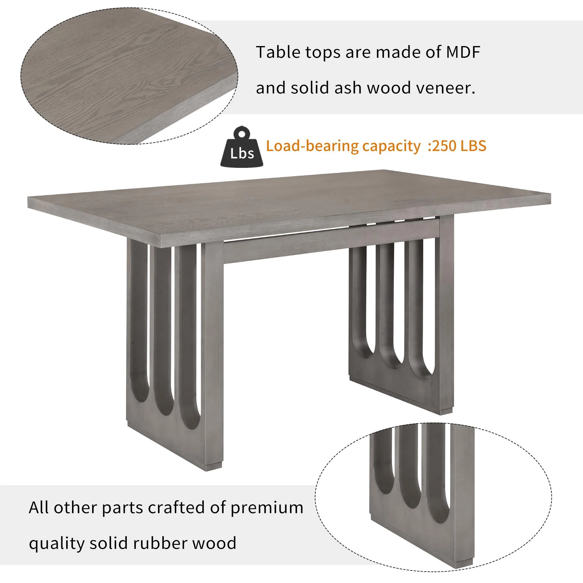 Wood Dining Table Set for 6, Atumon 7 Piece Dining Room Set, Dining Table Set with 6 Beige Cushioned Chairs, Farmhouse Dining Table Set, Dining Table Set Furniture for Kitchen Dining Room, Gray