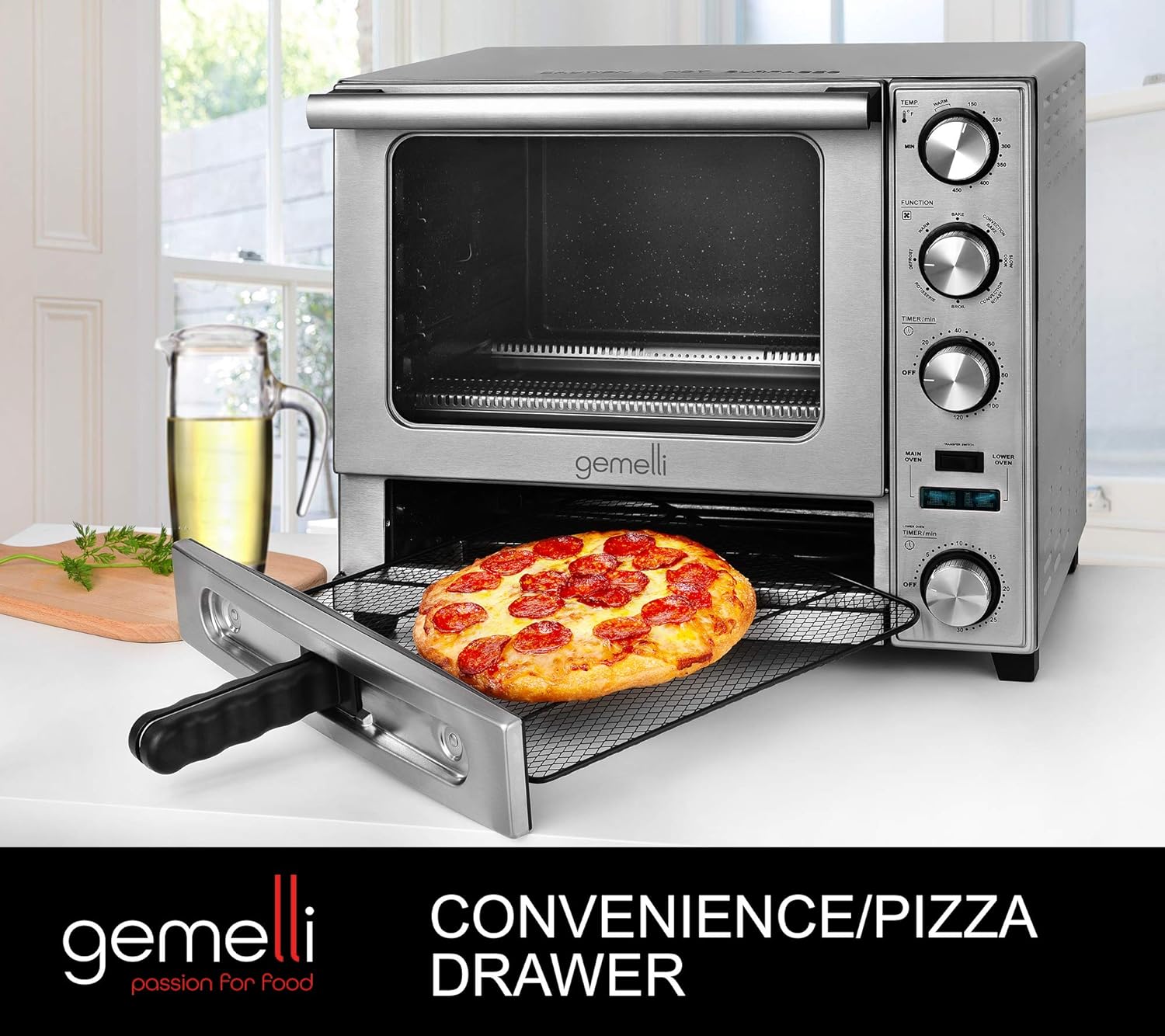 Oven, Professional Grade Convection Oven with Built-In Rotisserie and Convenience/Pizza Drawer, Countertop Sized, Stainless Steel Finish