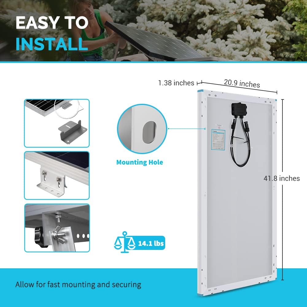 Renogy 200W 12V Monocrystalline Solar Panel Bundle Kit with 200W Solar Panel, 30A Charge Controller, 9in Adaptor Kit, A Pair of Branch Connectors