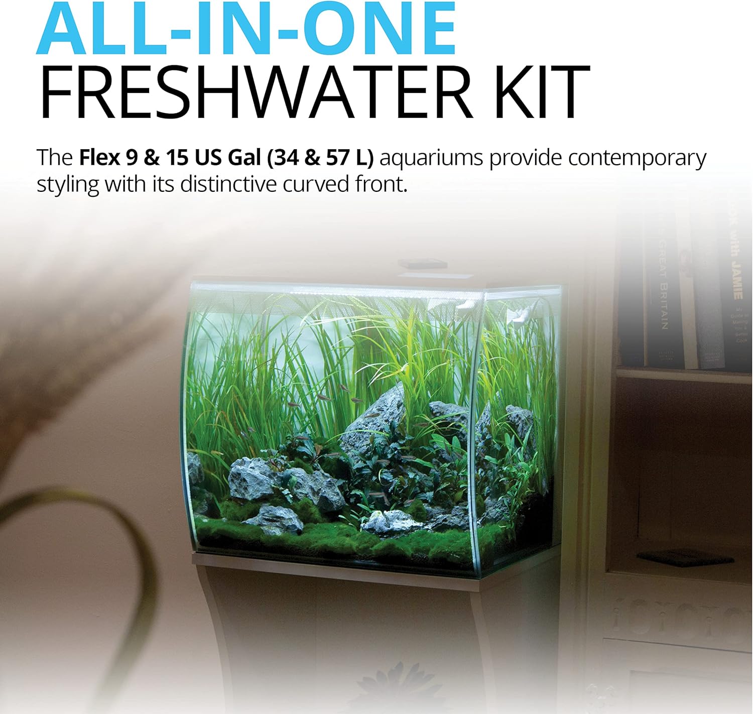 Fluval Flex 15 Aquarium Kit - Fish Tank for Fish & Plants - Comes with LED Lights, Filtration System & More - 16" x 15" x 15" - 57 L, 15 Gal. - White
