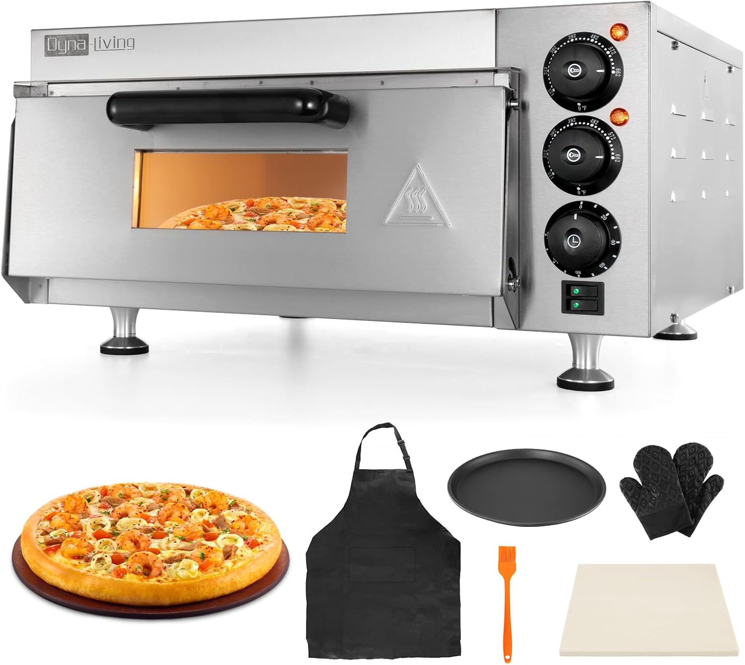 Dyna-Living Electric Pizza Oven Countertop Commercial Pizza Oven Indoor Pizza Oven 1900W Stainless Steel Commercial Pizza Maker with 12 Inch Pizza Pan and Pizza Stone for Restaurant Home Food Truck