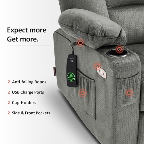 MCombo Small Power Lift Recliner Chair with Massage and Heat for Petite People, Cup Holders, USB Ports, Side Pockets, Fabric 7569 (Small-Regular, Brown)