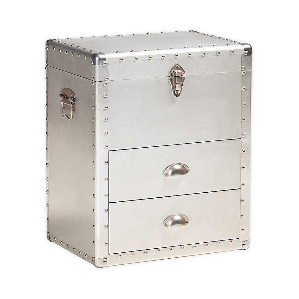 Baxton Studio Francis 2-Drawer Storage Cabinet in Silver
