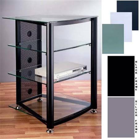 VTI Manufacturing RGR404SF 4 Silver Poles 4 Frosted Glass Shelves AV Stand