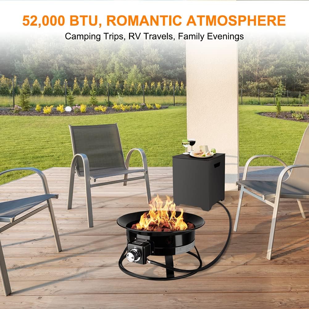 Camplux Portable Propane Gas Fire Pit, FP19AL Outdoor Fire Bowl with Cover and Carry Kit, Auto-Ignition 19 Inch Diameter 52,000 BTU