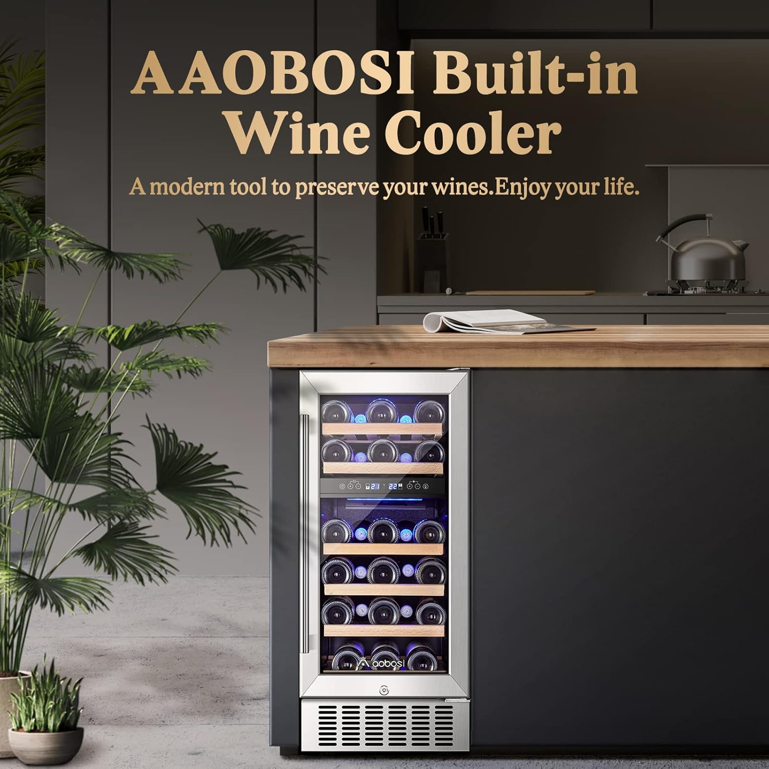 AAOBOSI 15 Inch Wine Cooler, 28 Bottle Dual Zone Wine Refrigerator & Wine Chiller Electric