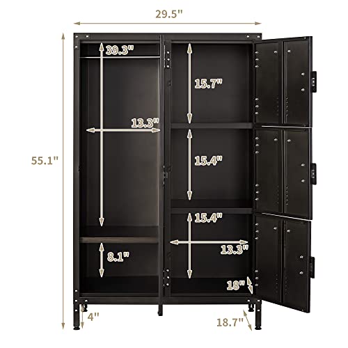 Metal Storage Cabinet, Storage Locker Employees Locker with 4 Doors, 55" Height Steel Cabinet with Lockable Doors, Storage Cabinet with Adjustable Feet for Home Office Gym.