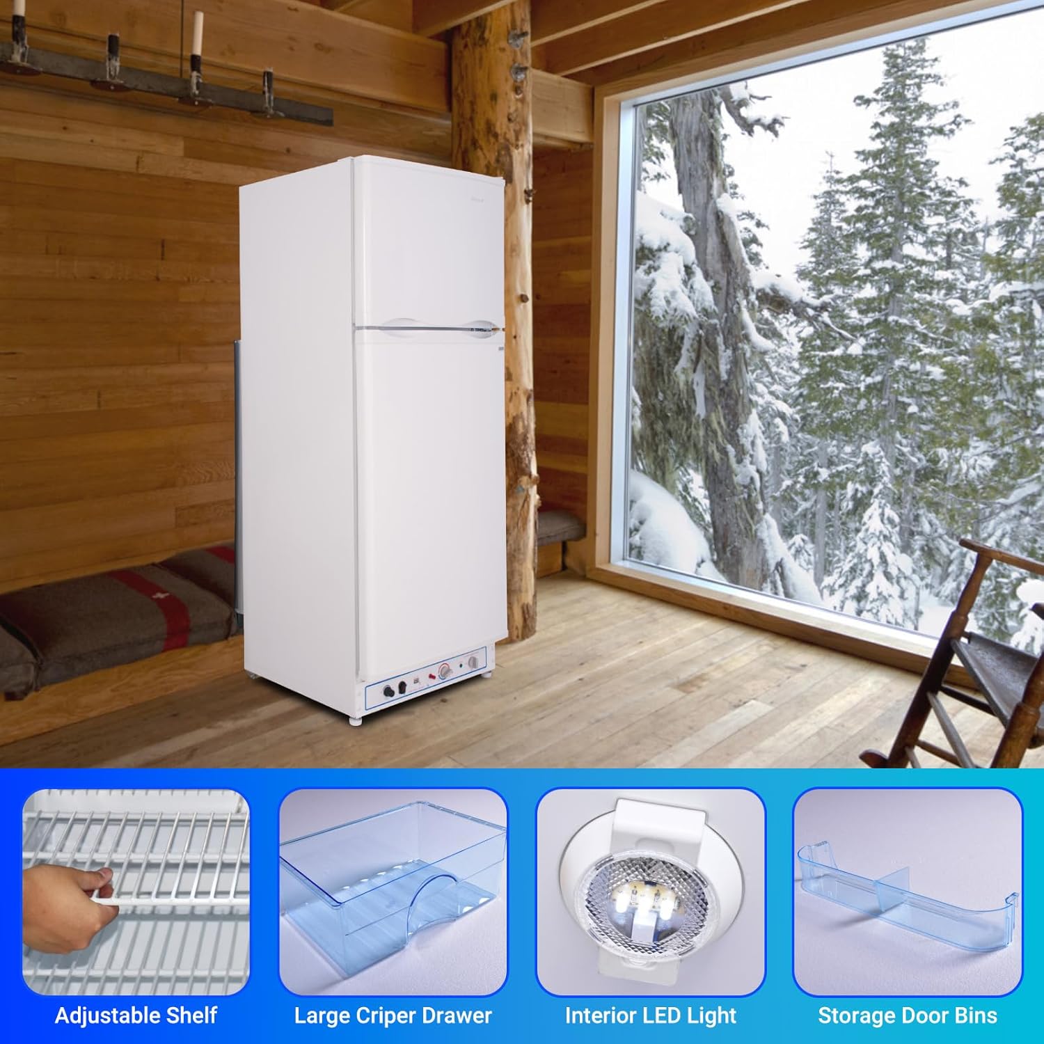 Smad 9.3 cu.ft Propane Refrigerator, Off Grid Propane Refrigerator with Freezer, 110V/Propane Fridge Freezer, Gas Fridge for Garage,RV,Food Truck,Chalets Use