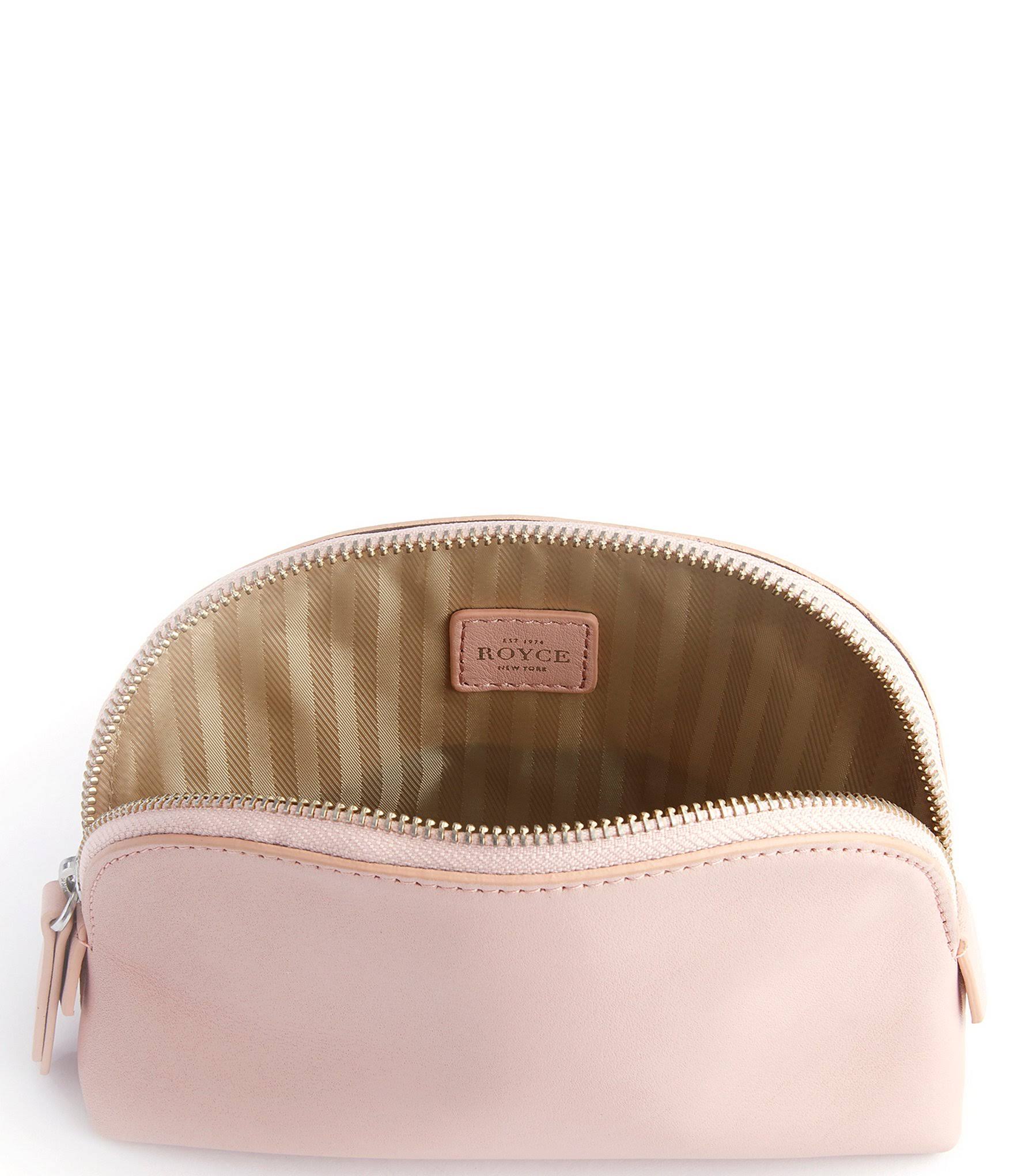 Royce New York Compact Leather Cosmetic Bag - Light Blue
