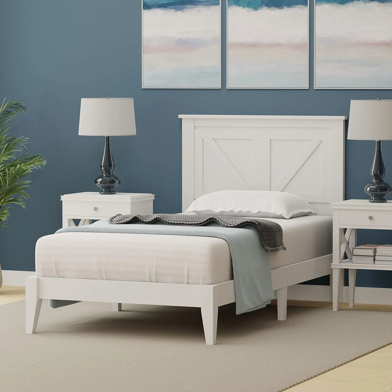 Farmhouse Solid Wood Platform Bed In - Gloss White
