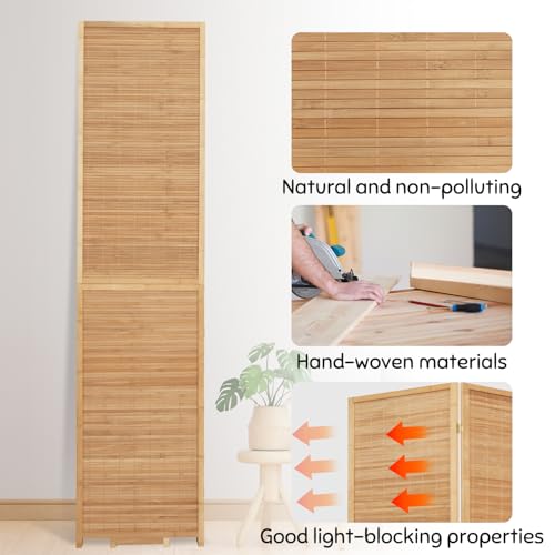 Bamboo Room Divider Folding Privacy Screens, Wall Divider for Room Separation, Portable Room Partitions and Dividers, 5.6FT Bamboo Mesh Woven Room Divider Panel (Brown, 4 Panel)