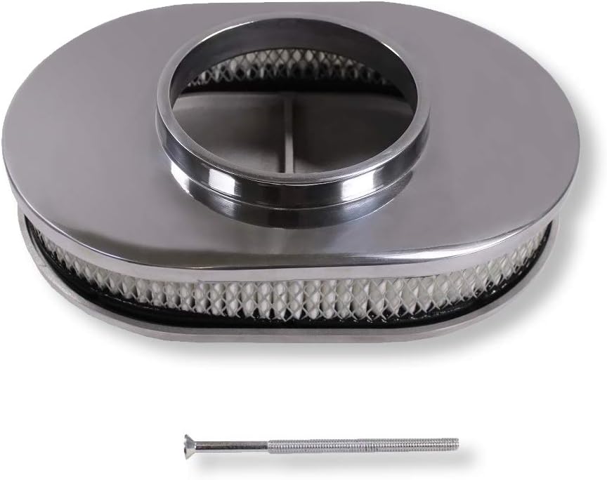 DEMOTOR PERFORMANCE Finned Tall Polished Valve Covers for SBC 283 327 350 383 with 12" Oval Finned Polished Air Cleaner Kit