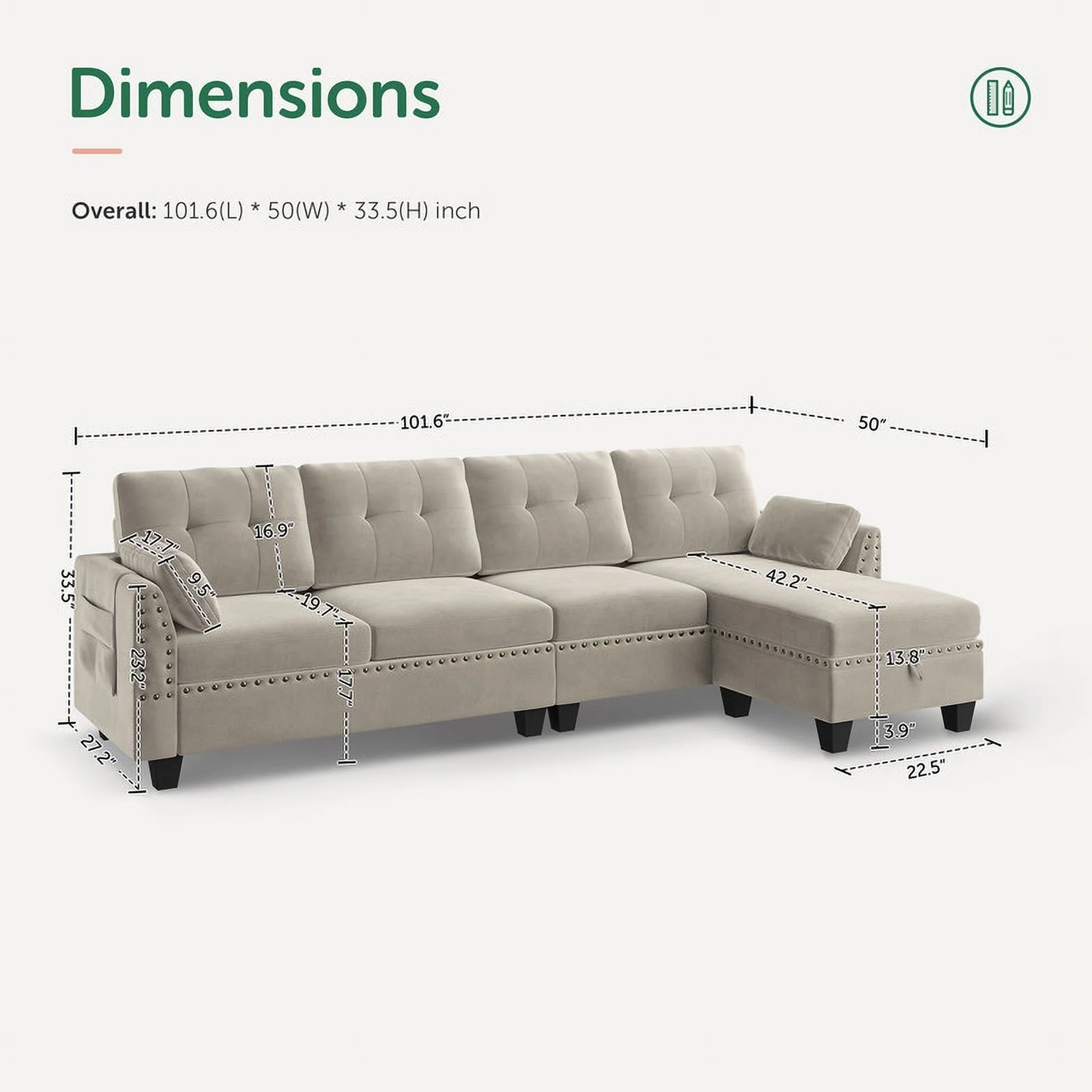 HONBAY Reversible Sectional Sofa L-Shaped Corner Sofa Couch for Living Room and Small Space Apartment, Pearl Grey