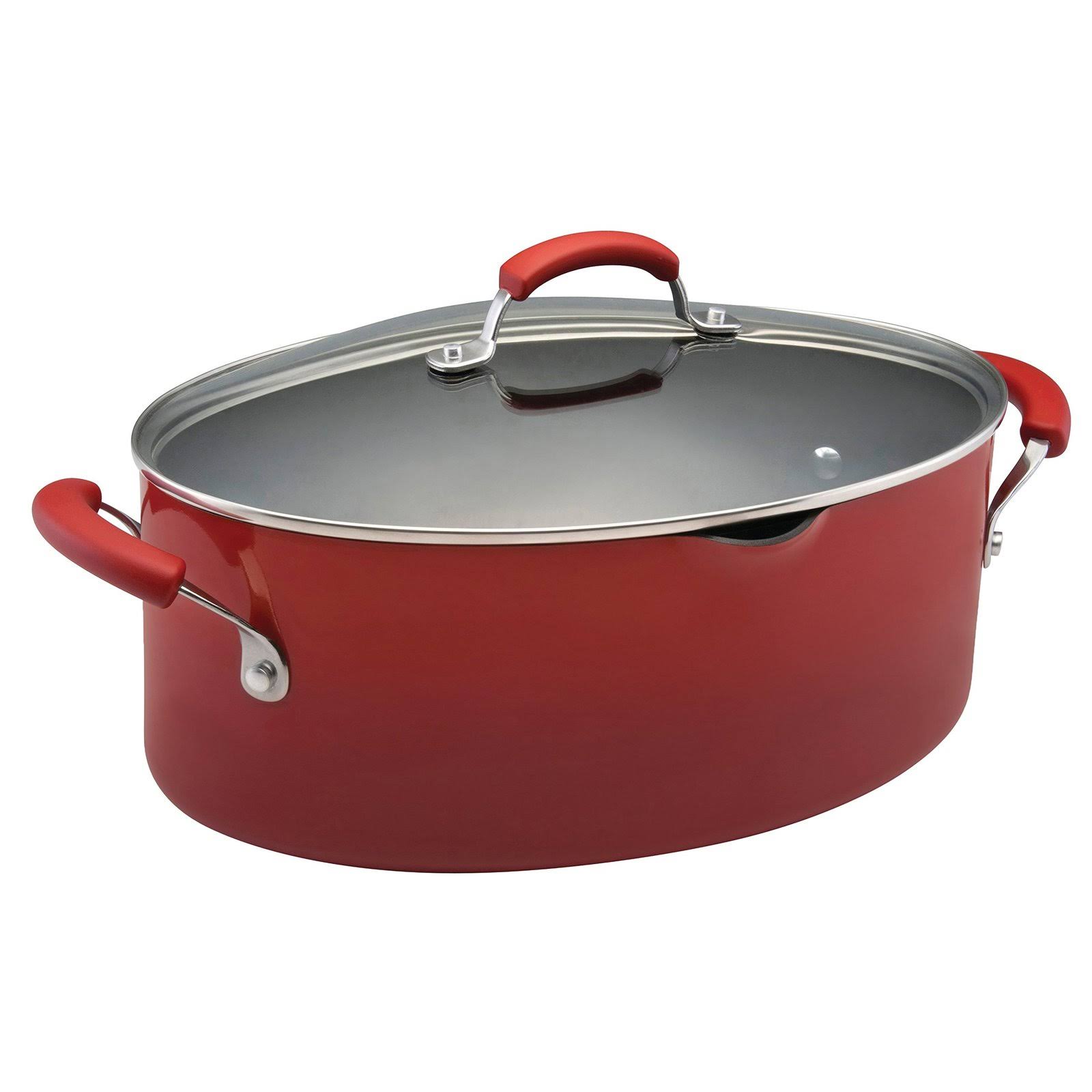 Rachael Ray Porcelain Enamel II Nonstick 8-Quart Covered Oval Pasta Pot with Pour Spout, Red Gradient - Avayadevconnect
