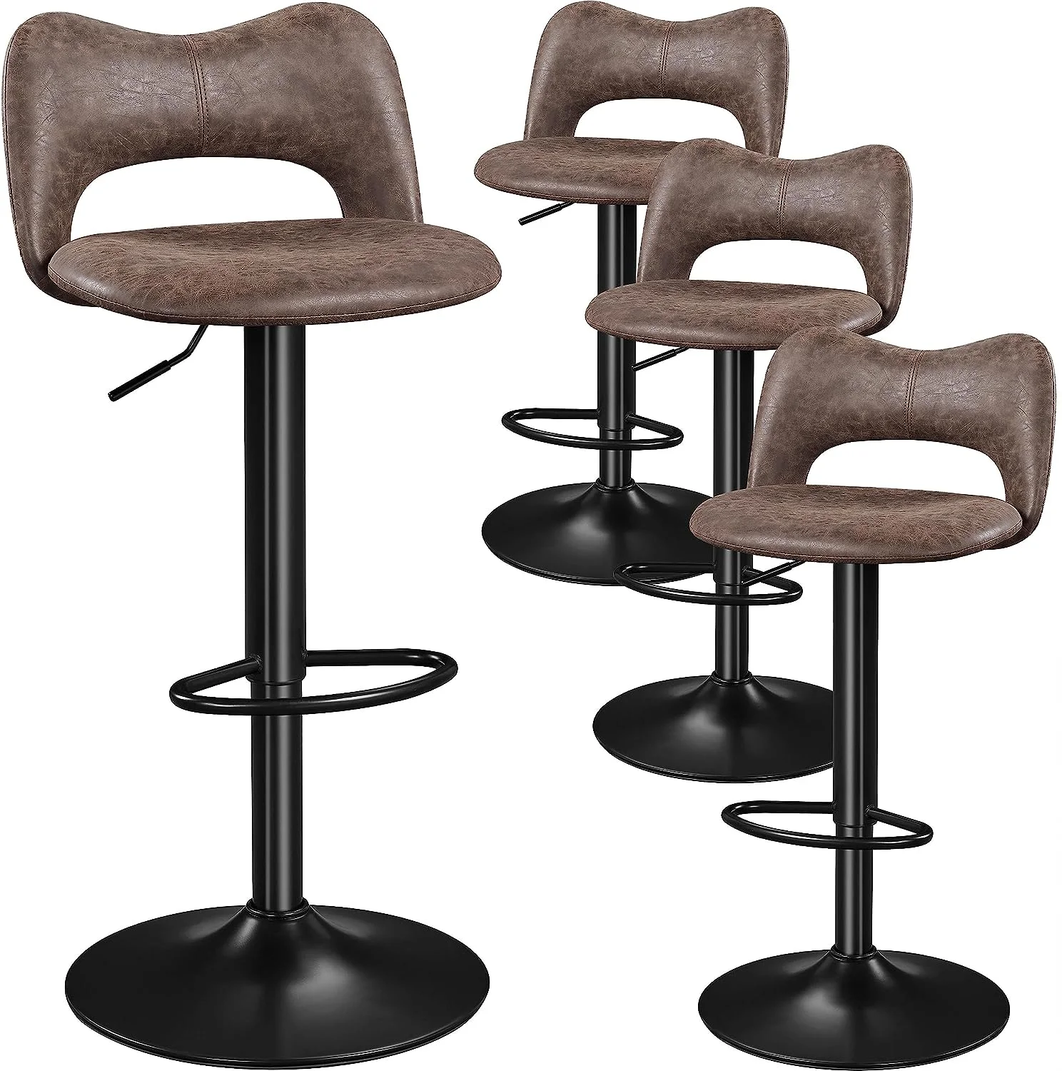 Bar Stools Set of 4 Tall Bar Stools Swivel Counter Height Stools Kitchen Island Chairs Height Adjustable Stools for Home Bar Kitchen,Grey