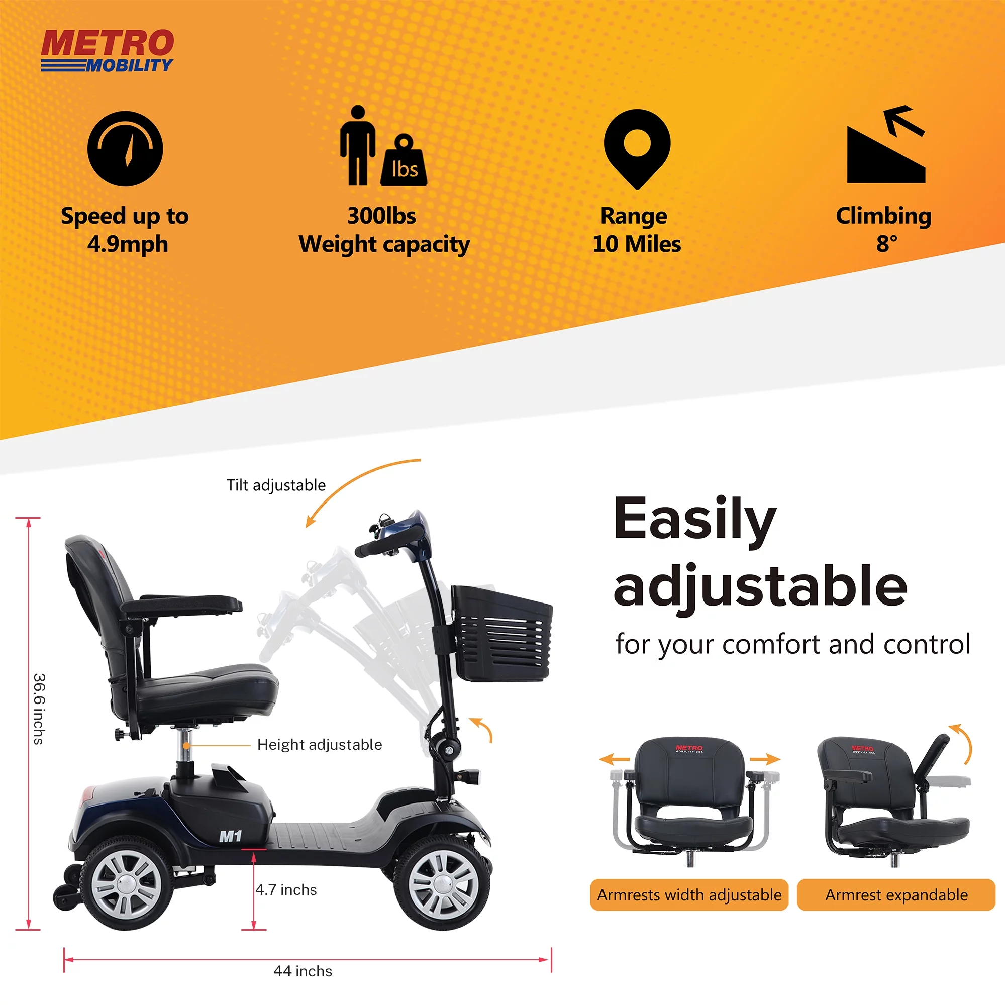 Compact Mobility Scooters for Senior, SEGMART Heavy Duty Electric Scooters with 300W Motor, Motorized Scooter with Detachable Basket, Outdoor Scooter With Anti-Tip wheel, Red, SS130