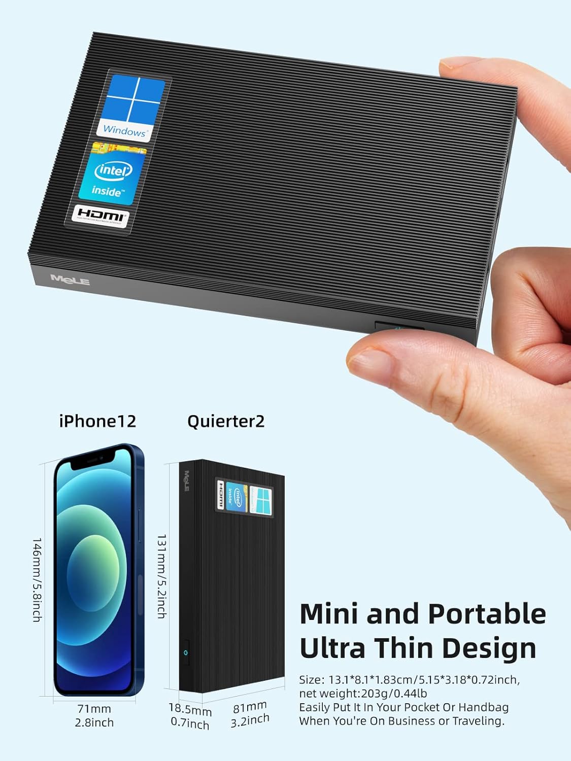 MeLE Mini PC Quieter2Q Fanless Windows 11 Pro Portable Desktop Micro Computer J4125 8G 256GB 4K Dual HDMI Gigabit Ethernet Small Form Factor pc for Home Office School Business Media Industry IoT Etc.