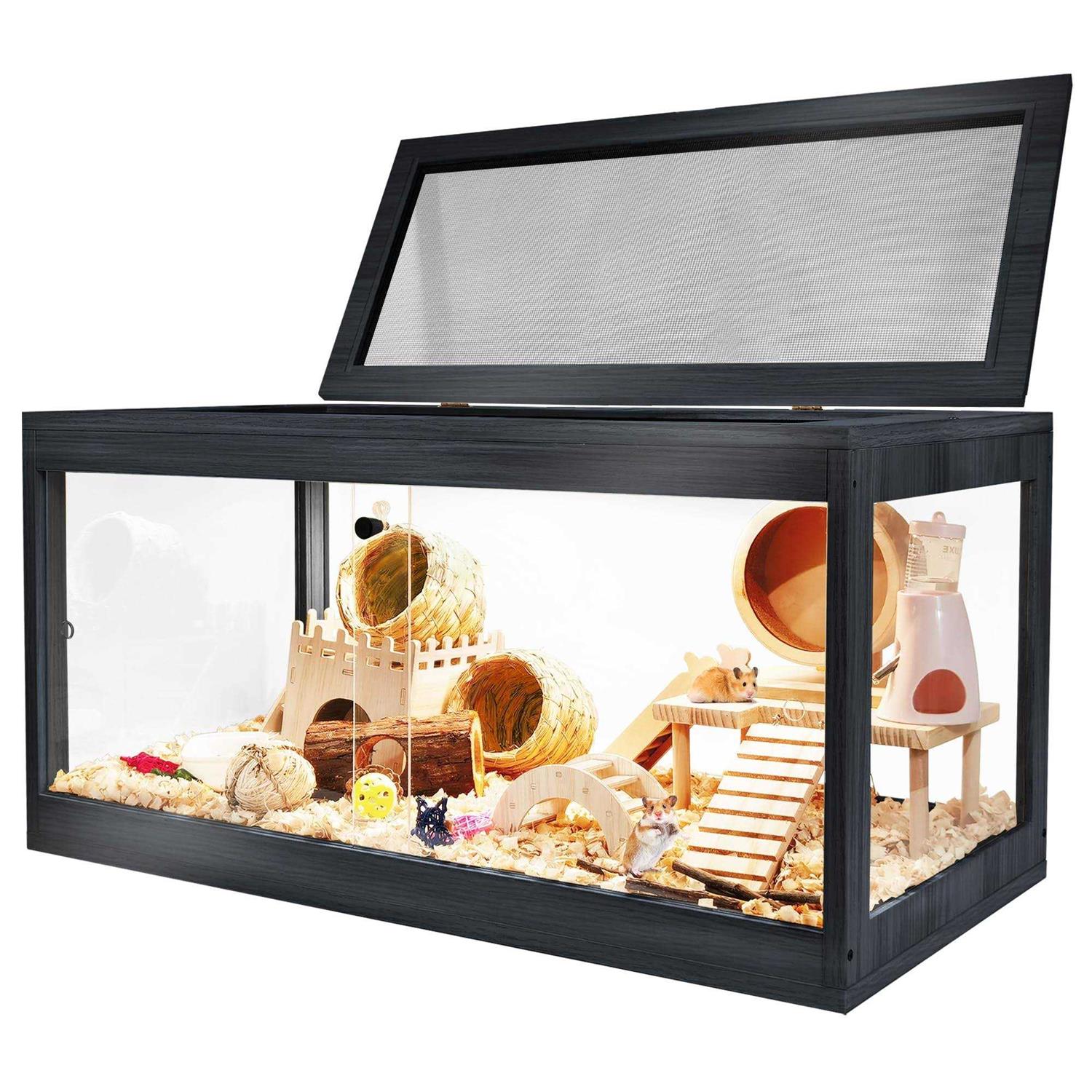 Prolee Hamster Cage Wooden Mice and Rat Habitat Openable Top with Acrylic Sheets Solid Built - Pet Supplies online store