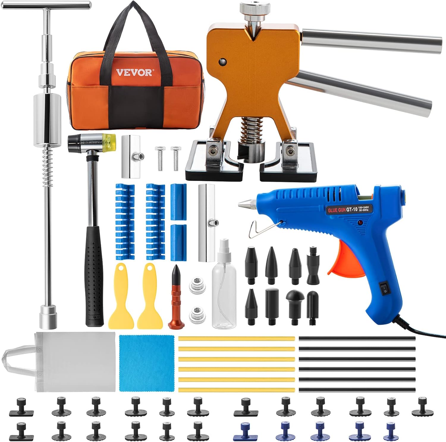 VEVOR Dent Puller Kit, 53 PCS Paintless Dent Repair Tool, Golden Lifter Puller Car Dent Repair Kit, Glue Puller Tabs Dent Puller Kit for Auto Dent Removal, Minor Dents, Door Dings and Hail Damage Pack of 2