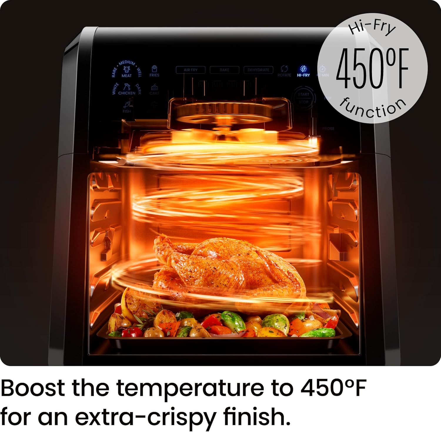 CHEFMAN ExacTemp™ 12 Quart 5-in-1 Air Fryer with Integrated Smart Cooking Thermometer, 28 Touchscreen Presets, Rotisserie, Dehydrator, Bake, XL Convection Oven with Auto Shutoff, Black