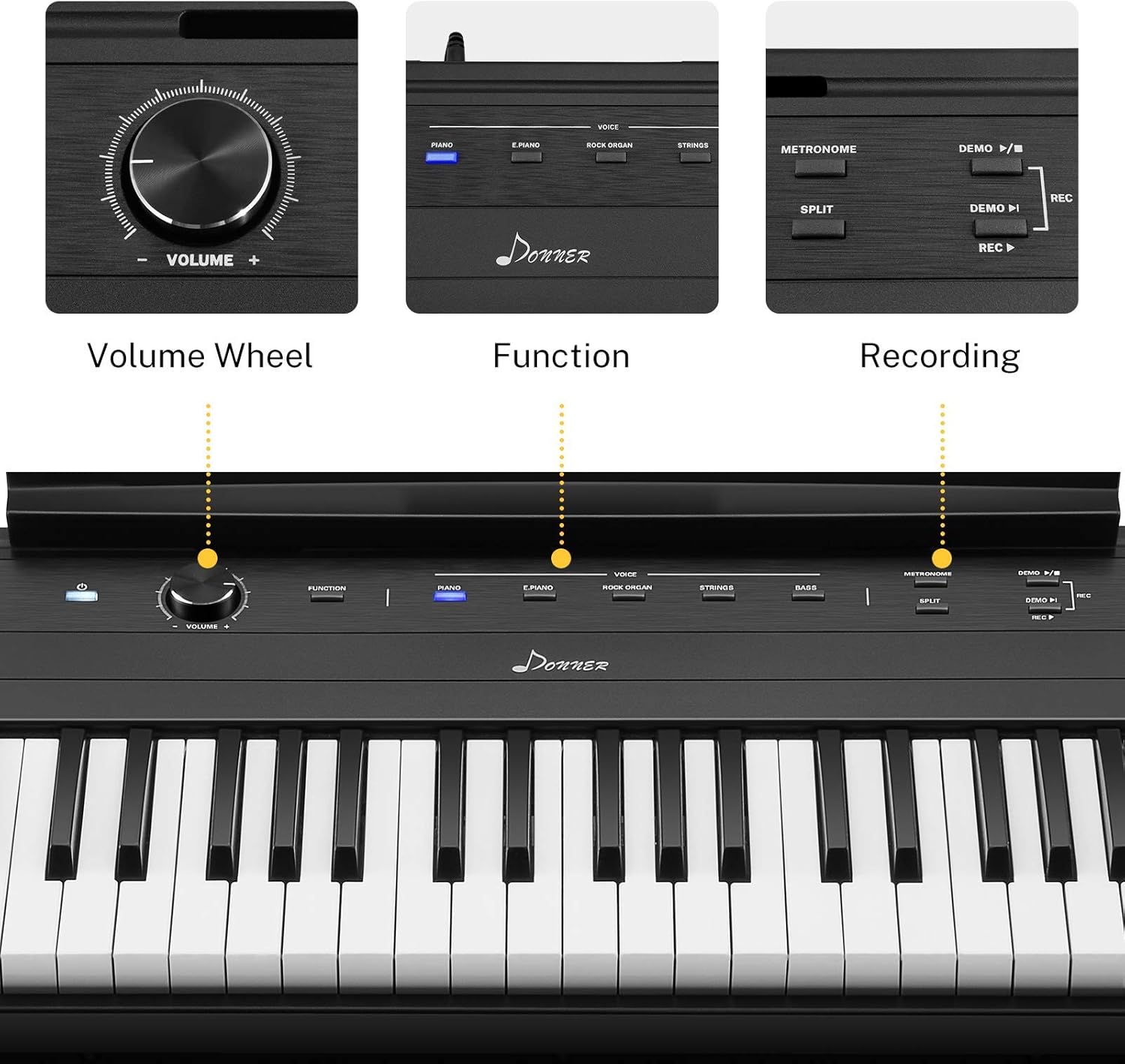 Donner DEP-45 88 Key Semi Weighted Keyboard Portable Digital Piano with Stand, Sustain Pedal, 20W Built in Speakers, 10 Premium Voices, Headphone Output, Bluetooth MIDI Beginner Electric Keyboard