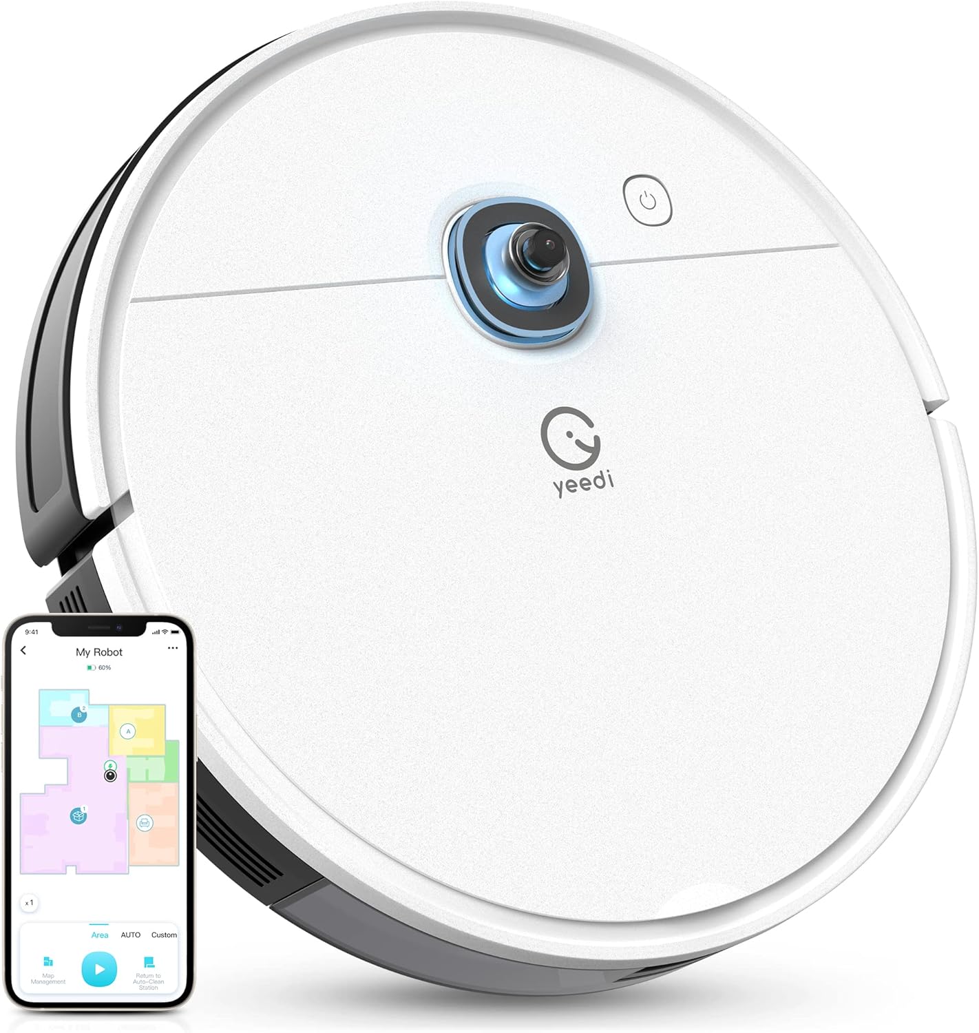 yeedi vac Robot Vacuum, 3000Pa Strong Suction Power, Carpet Detection, Smart Visual Mapping & Navigation,Editable Home Map,Cleaning Schedule, Virtual Boundary, 110mins Runtime