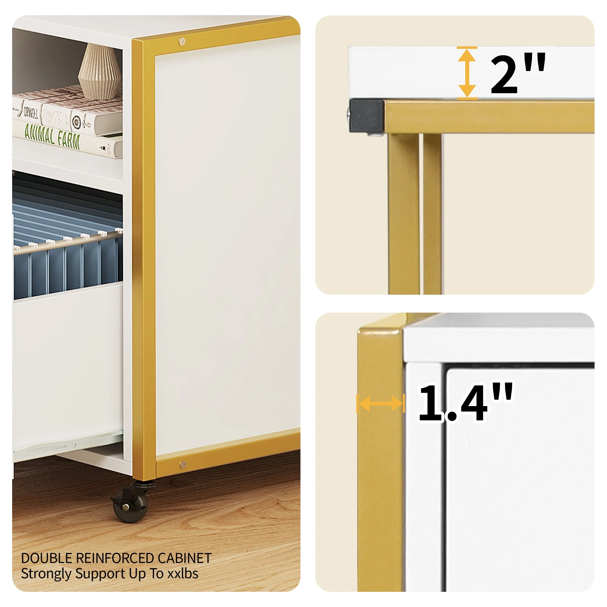 DWVO Wood File Cabinet with Charging Station, Rolling Lateral Filing Cart with Door & Printer Shelf for A4 Letter Size Files for Home Office, White