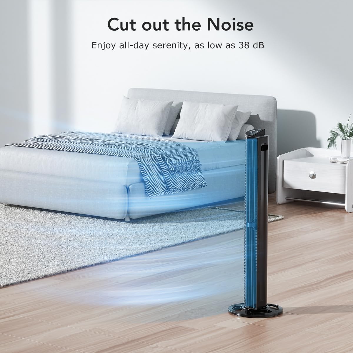 U ULTTY Tower Fan for Bedroom, 30ft/s Velocity Quiet Floor Fan, 60° Oscillating Fans for Indoors with 6 Speeds, 4 Modes, 15H Timer, Standing Fans, 40 inch Bladeless Fan for Home, Living Room, Black