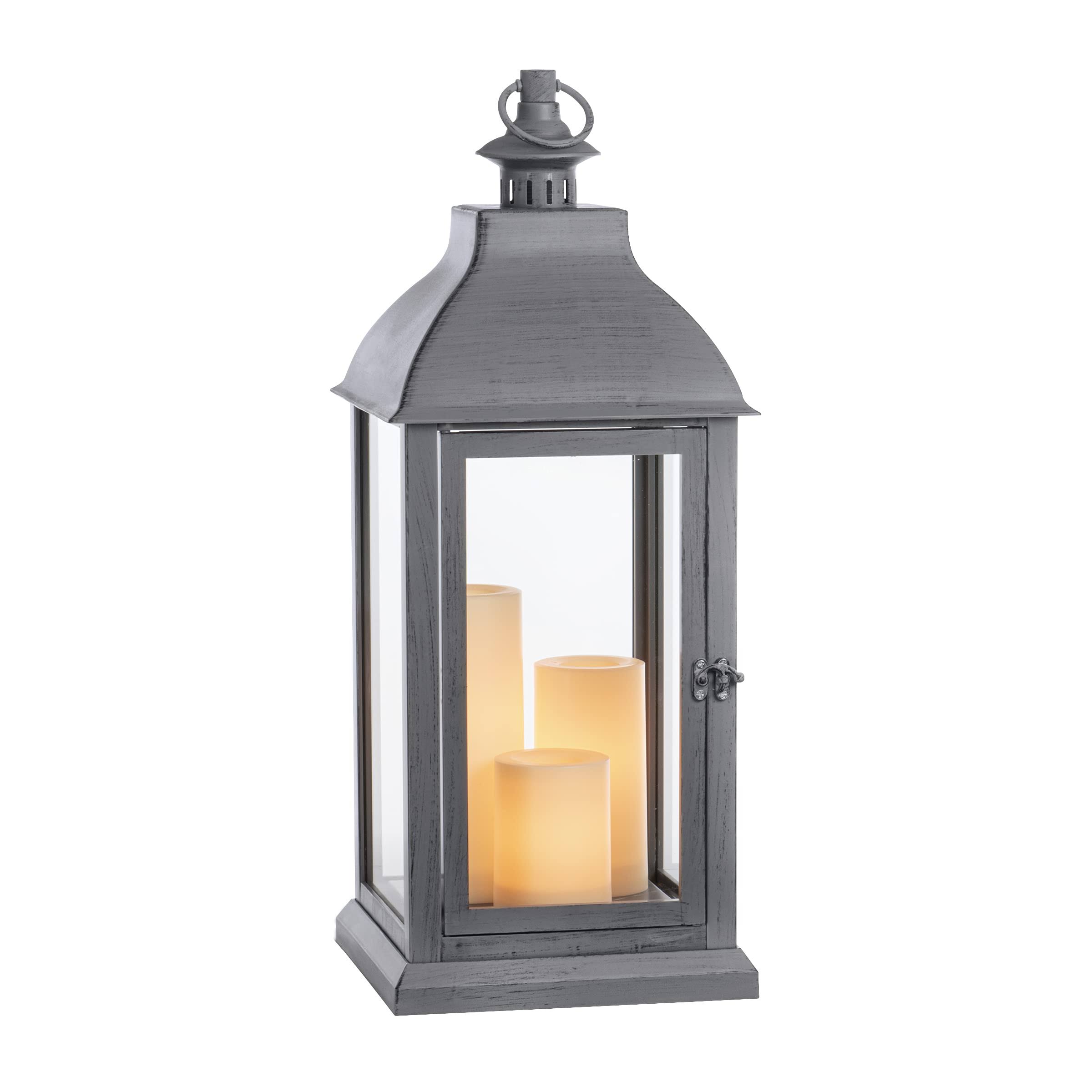 Sterno Home 9.25-in x 22.6-in Gray Resin Pillar Candle Outdoor Decorative Lantern | GL43858