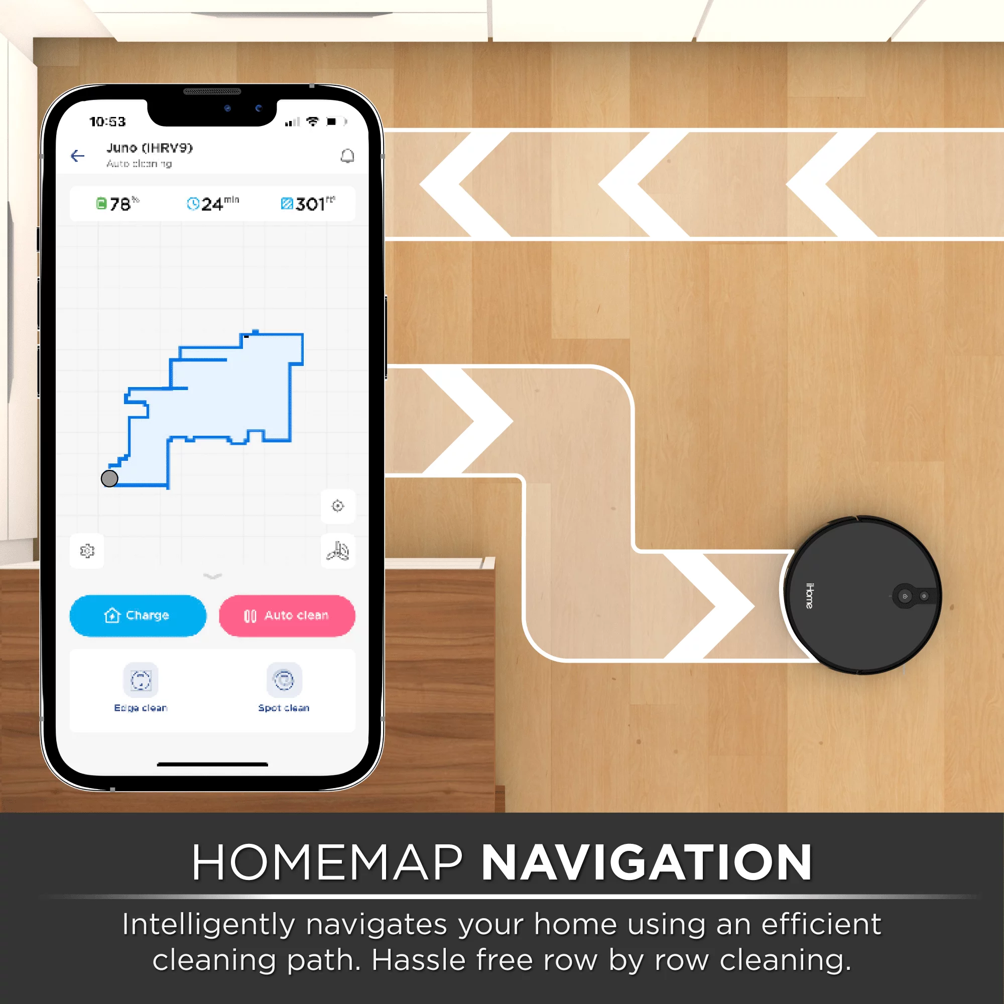 iHome AutoVac Eclipse Robot Vacuum with Mapping Technology, Ultra Strong Suction, 120 Min Runtime
