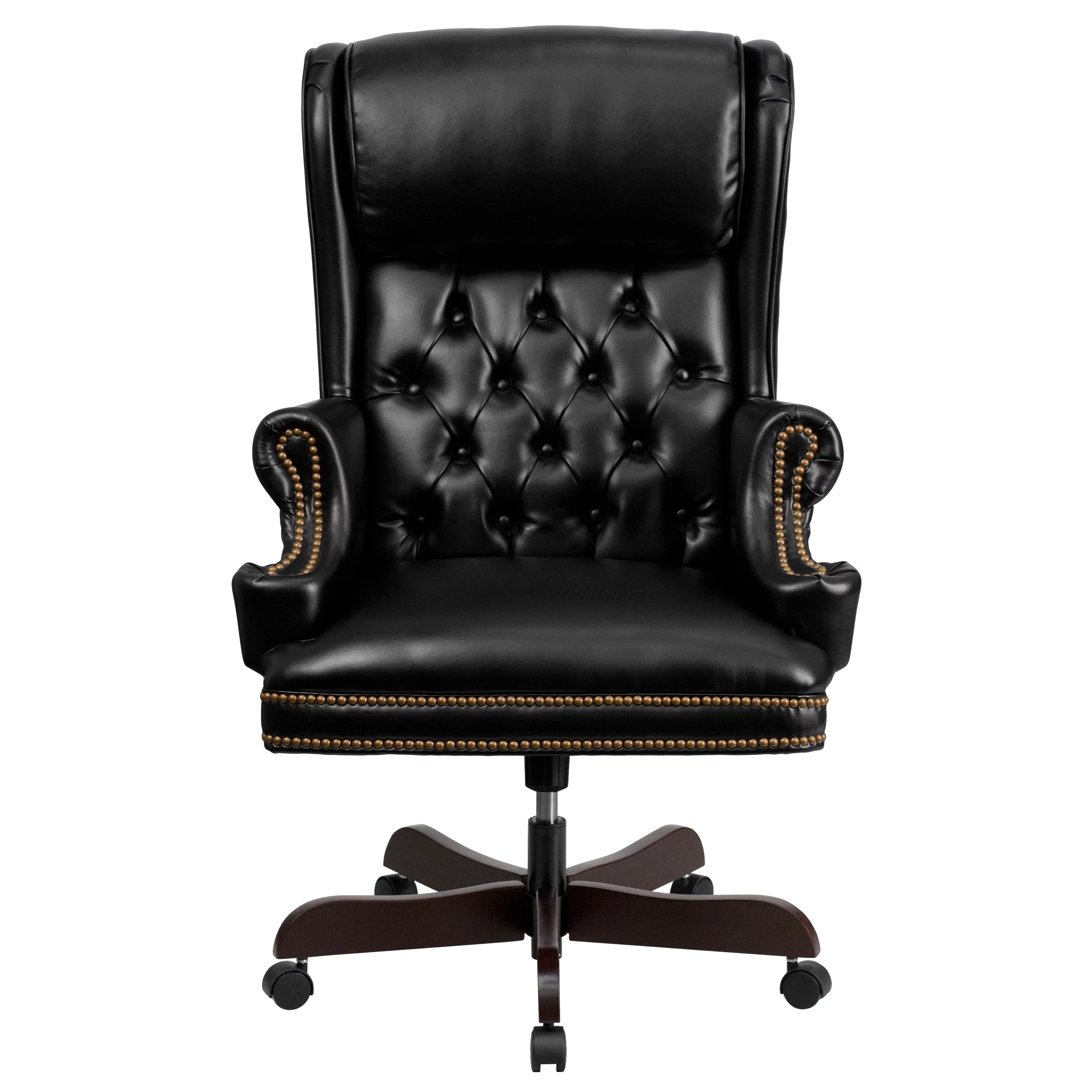 Flash Furniture High Back Traditional Tufted Black LeatherSoft Executive Ergonomic Office Chair with Oversized Headrest & Nail Trim Arms