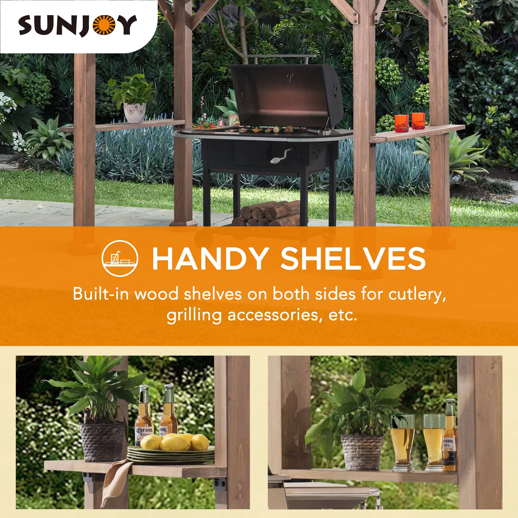 Sunjoy 9 ft. x 6 ft. Cedar Wood Hardtop Grill Gazebo