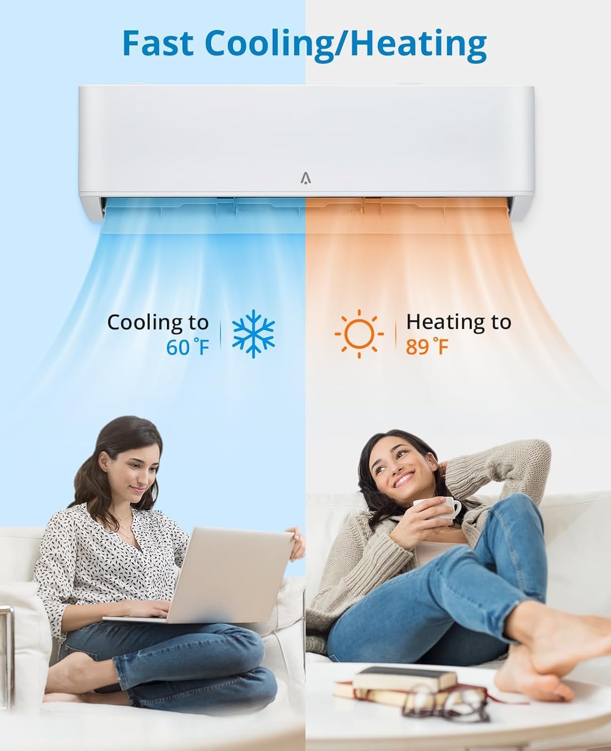 Split Air Conditioner 12,000Btu, ACONEE Split AC/Heating System 23 SEER Split-System Air Conditioner Inverter Wall Mount Ductless Split A/C, Cools Up to 750 Sq. Ft, Full 16.4 ft Installation Kits